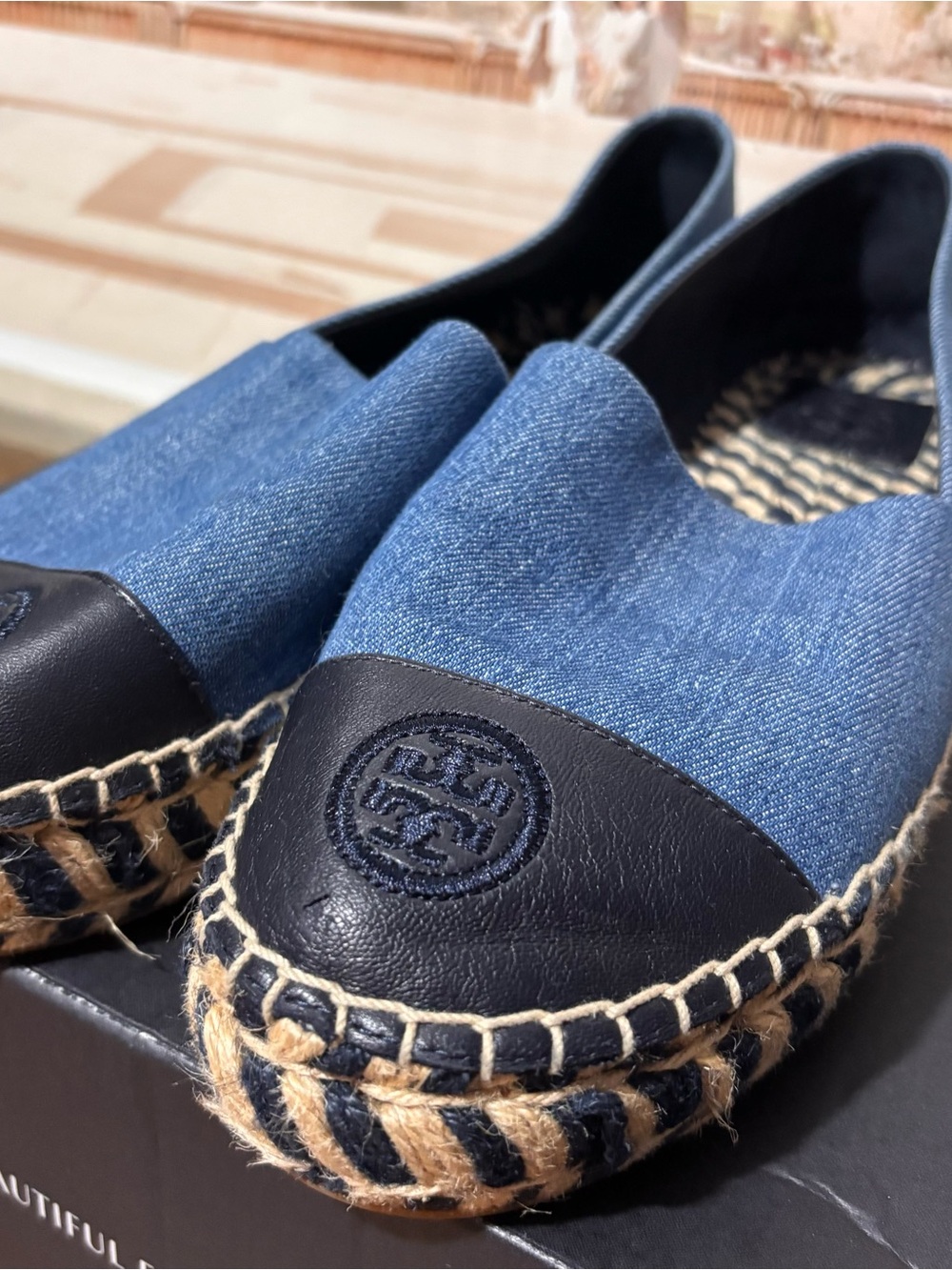 Tory Burch denim colorblock espadrilles